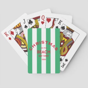 Christmas On The Beach Green Cabana Stripe Playing Cards