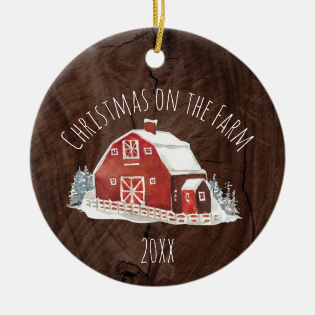 Christmas on the Farm barn ceramic ornament (Front)