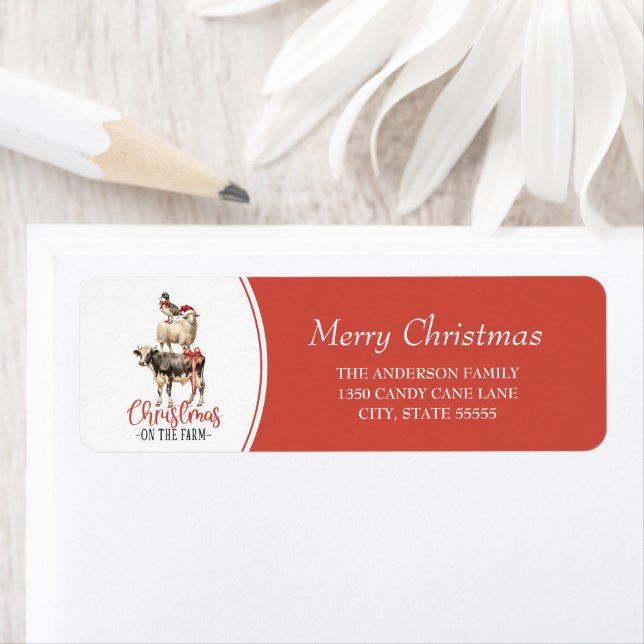 Christmas on the Farm Barnyard Animal Return Address Label (Insitu)