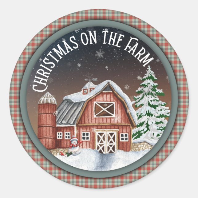 Christmas on the Farm Classic Round Sticker (Front)