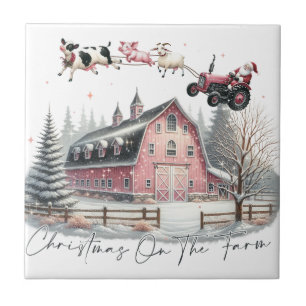 Christmas on the Farm,Merry Christmas Ceramic Tile