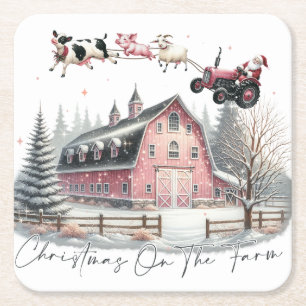 Christmas on the Farm,Merry Christmas Square Paper Coaster