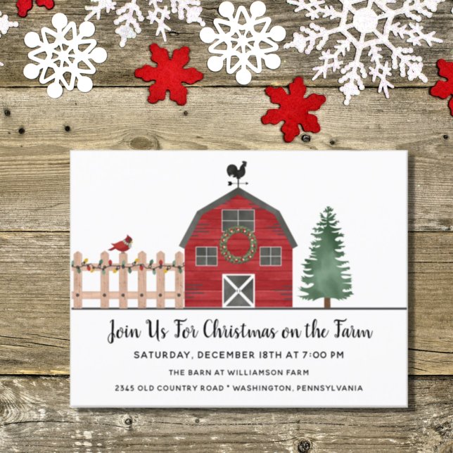 Christmas on the Farm Rustic Holiday Party Invite  Postcard (Creator Uploaded)