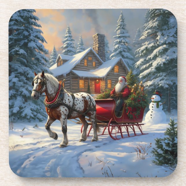 Christmas One-horse Sleigh Santa Coaster (Front)