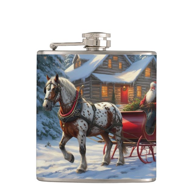Christmas One-horse Sleigh Santa Hip Flask (Front)