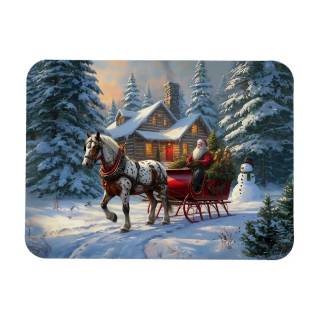 Christmas One-horse Sleigh Santa Magnet (Horizontal)