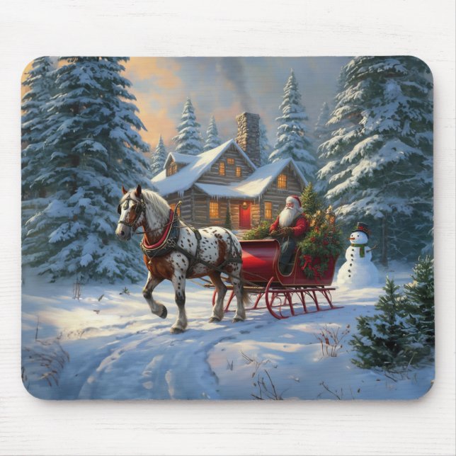 Christmas One-horse Sleigh Santa Mouse Pad (Front)
