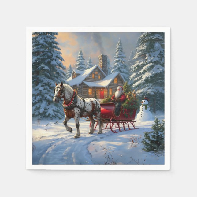 Christmas One-horse Sleigh Santa Napkin (Front)