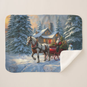 Christmas One-horse Sleigh Santa Sherpa Blanket