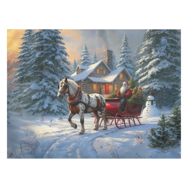 Christmas One-horse Sleigh Santa Tablecloth (Front (Horizontal))