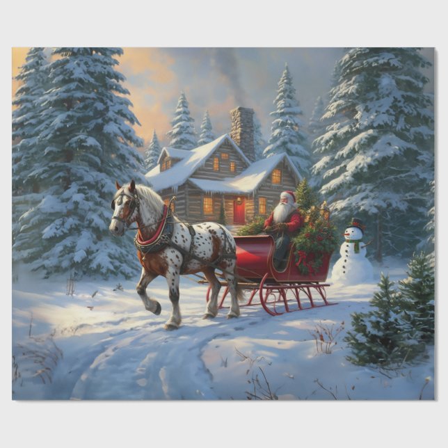 Christmas One-horse Sleigh Santa Wrapping Paper (Flat)