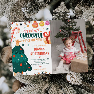 Christmas Onederful Birthday Party Photo Invitation
