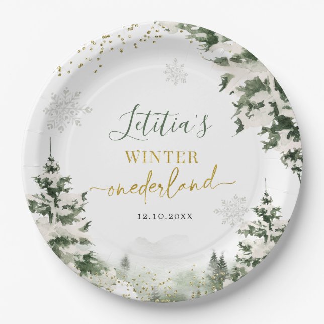 Christmas Onederland Winter Forest First Birthday Paper Plate (Front)