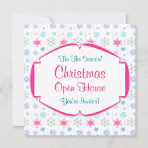 Christmas Open House Colourful Snowflakes Invitation