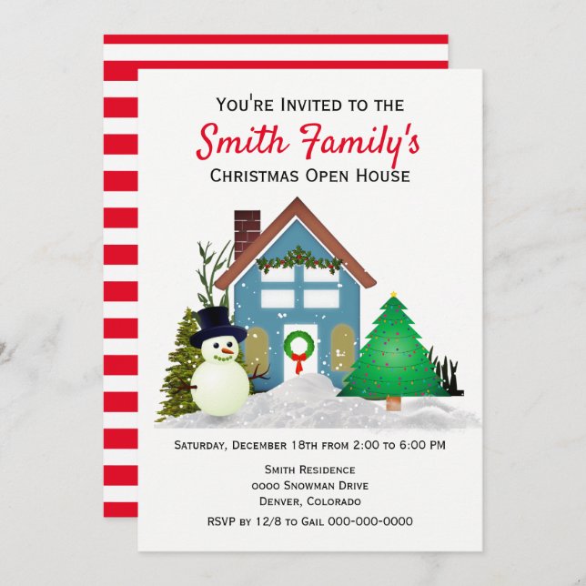 Christmas Open House Family Style Holiday  Invitation (Front/Back)
