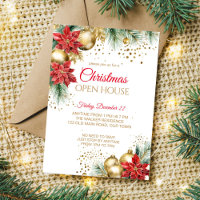 Christmas open house party red poinsettia gold