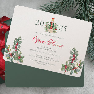 Christmas Open House Red Berries Greenery Invitation