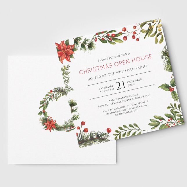 Christmas Open House Watercolor Berries Holiday Invitation (Christmas Open House Watercolor Berries Holiday Invitation)