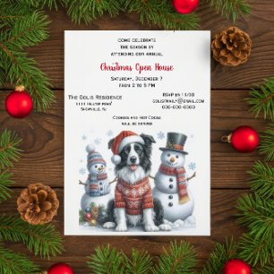 Christmas Open House with Border Collie & Snowman Invitation
