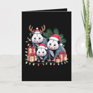Christmas Opossum Santa Hat Antlers Xmas Lights Card