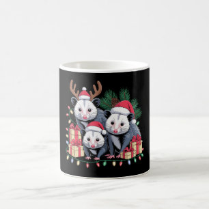 Christmas Opossum Santa Hat Antlers Xmas Lights Coffee Mug