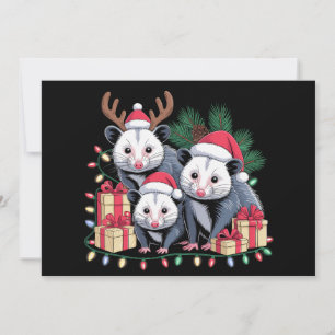Christmas Opossum Santa Hat Antlers Xmas Lights Invitation