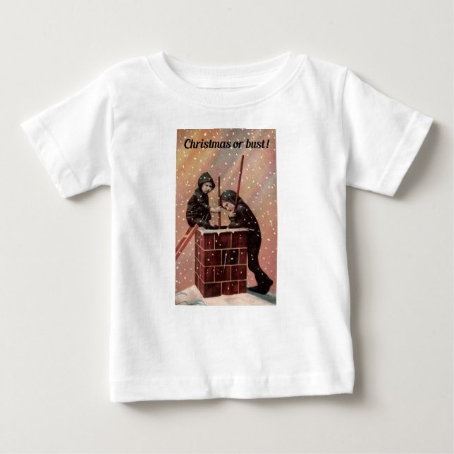 Christmas Or Bust, Boy Chimney Sweep Antique Photo Baby T-Shirt (Front)