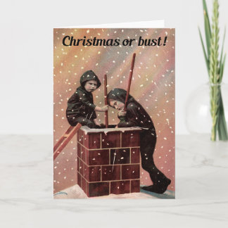 Christmas Or Bust, Boy Chimney Sweep Antique Photo Holiday Card