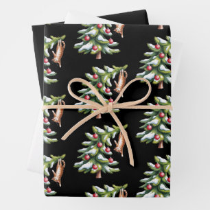 Christmas Orange Cat Tree Cats Lover Family Xmas Wrapping Paper Sheet