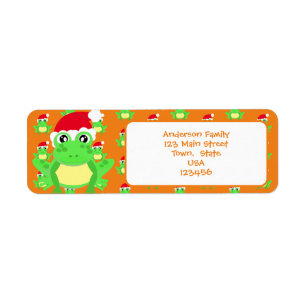 Christmas Orange Frog Santa Hat Pattern Cute Novel Return Address Label