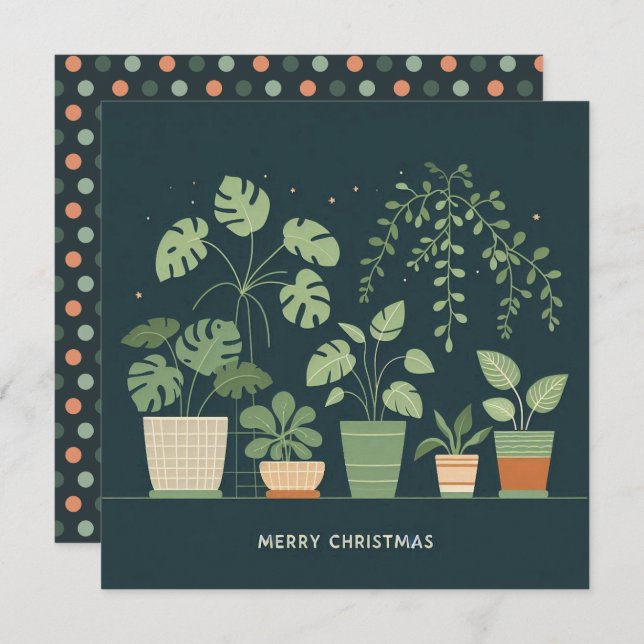 Christmas Orange Green Potted Plants Holiday Card (Front/Back)