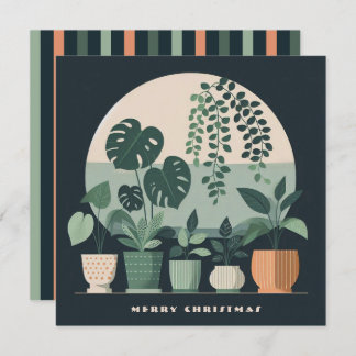 Christmas Orange Green Potted Plants Holiday Card