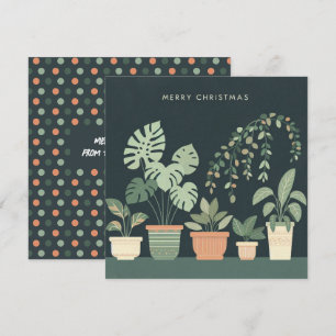 Christmas Orange Green Potted Plants Holiday Card