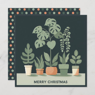 Christmas Orange Green Potted Plants Holiday Card