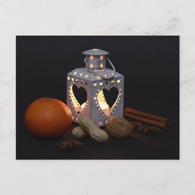 Christmas orange lantern chestnuts cinnamon sticks holiday postcard (Front)