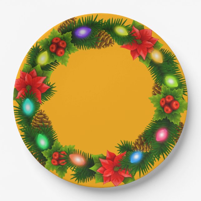 Christmas Orange Paper Party Plates 9" (Front)