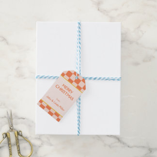 Christmas Orange Retro Chequered Pattern  Gift Tags