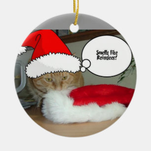 Christmas Orange Tabby Cat Ceramic Ornament