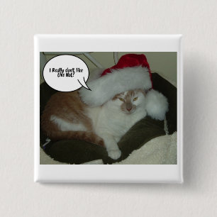Christmas Orange Tabby Cat Humbug 15 Cm Square Badge