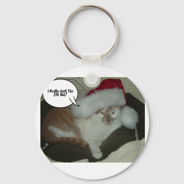 Christmas Orange Tabby Cat Humbug Key Ring (Front)