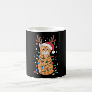 Christmas Orange Tabby Cat Reindeer Antlers Lights Coffee Mug