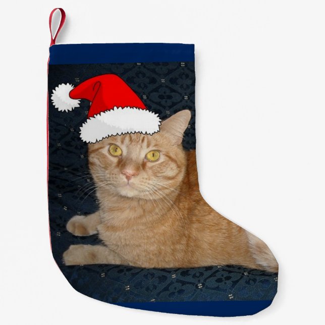 Christmas Orange Tabby Cat Small Christmas Stocking (Front)