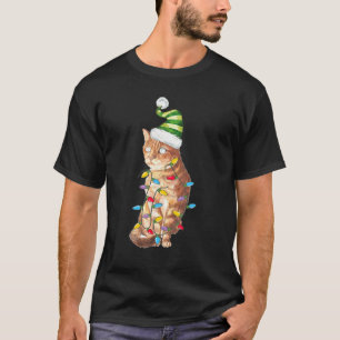Christmas Orange Tabby Cat Ugly Xmas Tree Lights P T-Shirt