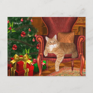 Christmas orange tabby holiday postcard
