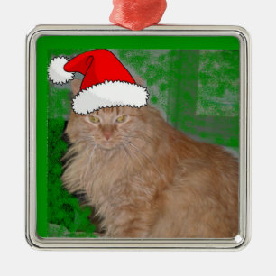 Christmas Orange Tabby Kitty Cat Metal Ornament
