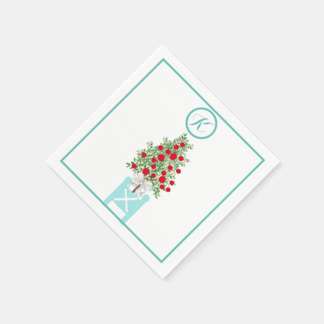 Christmas Orange tree Topiary Chinoiserie   Napkin (Corner)