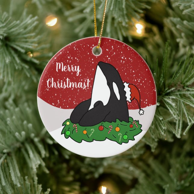 Christmas Orca  Ceramic Ornament (Tree)