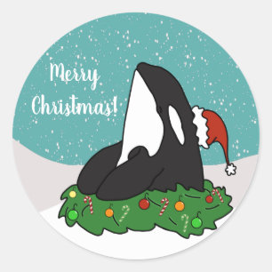Christmas Orca Classic Round Sticker