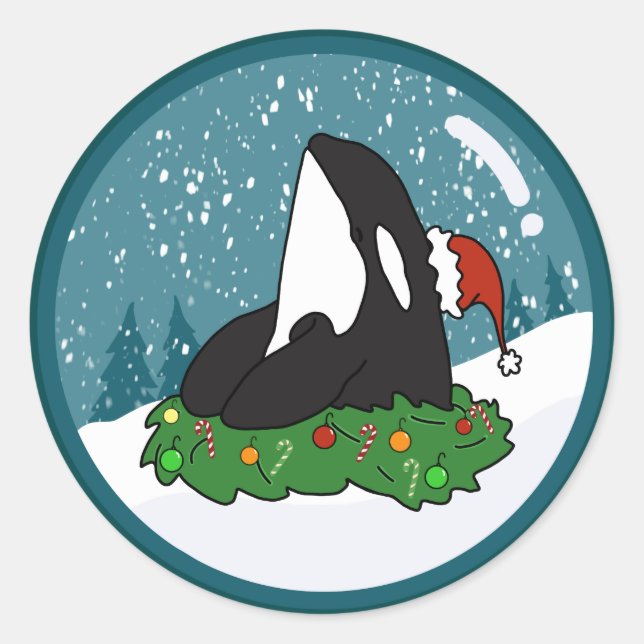 Christmas Orca Killer Whale Classic Round Sticker (Front)