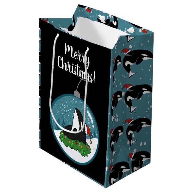 Christmas Orca Killer Whale Medium Gift Bag (Front Angled)